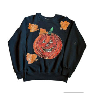 Vintage Jack O Lantern Sweatshirt Halloween Pumpkins Large Hand Painted Kitschy